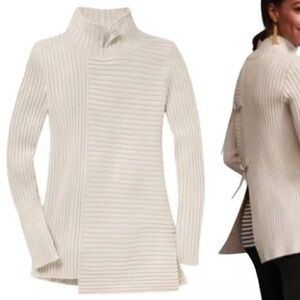 CAbi 3363 D-Ring Pullover Ribbed Sweater Cream Cowl Neck Sweater Size Small